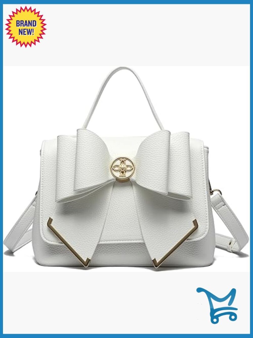 Vegan Leather Crossbody Bag with Bow, Adjustable Strap, 3 Compartments